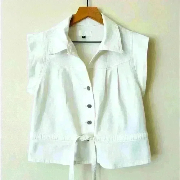 7 For All Mankind White Sleeveless‎ Belted Shirt Size M - Picture 2 of 7